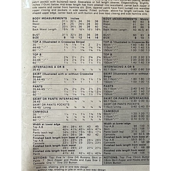 Vogue Patterns 7606 Vintage Misses Top Skirt Pants & Camisole Size 10 Uncut - Picture 3 of 4